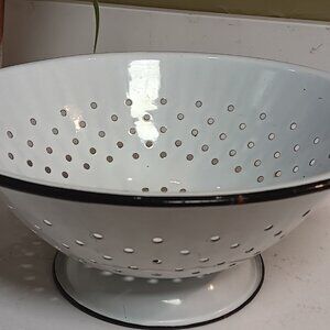 1930/1940's Vintage White Enamel Ware Colander with Black Edge - Strainer